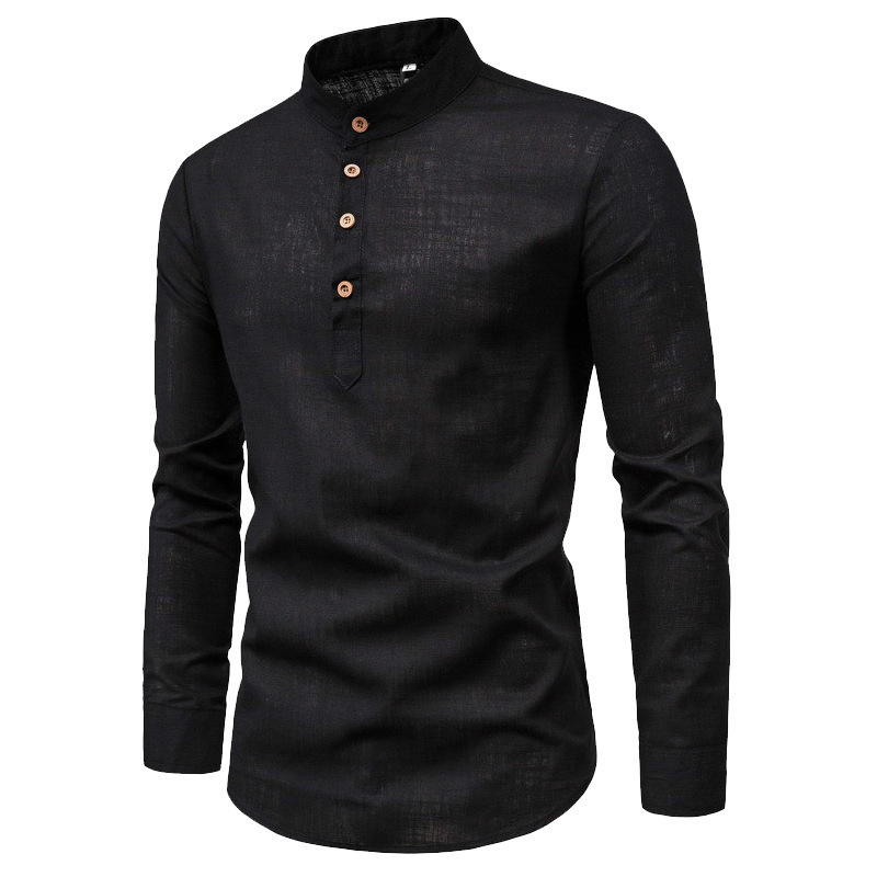 Autumn Solid Color Shirt Fashion Long Sleeved Casual Shirt Slim Business Standing Collar Polo Shirts