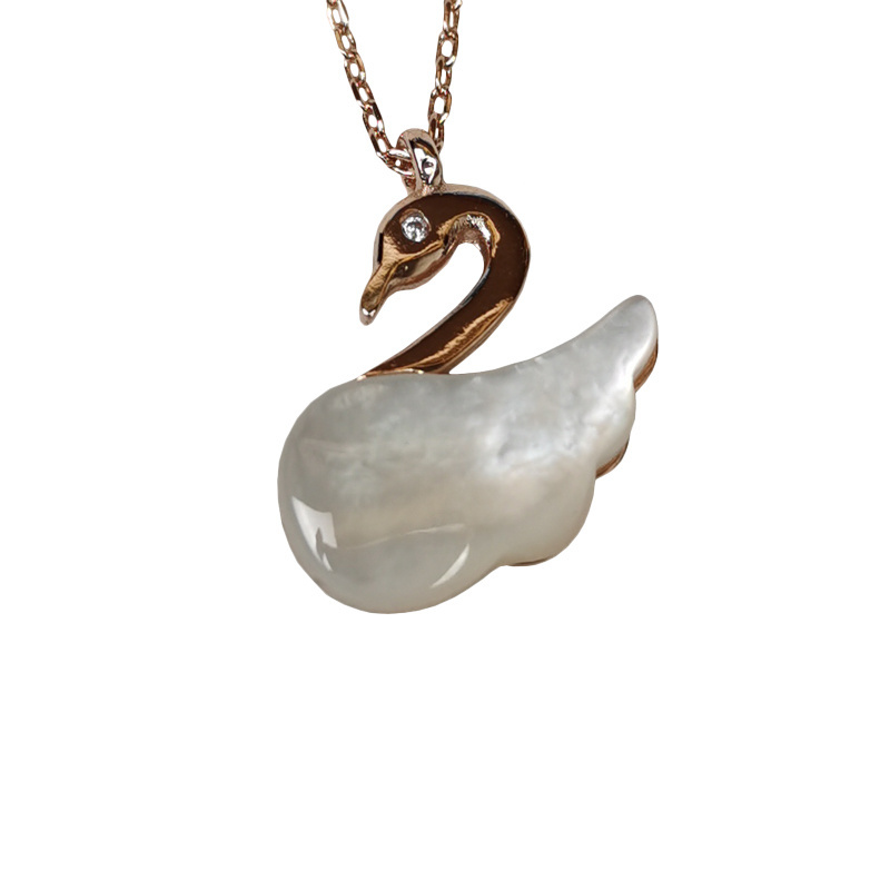 Dainty jewellery rose gold white MOP shell zircon elegant swan pendant necklace women jewelry