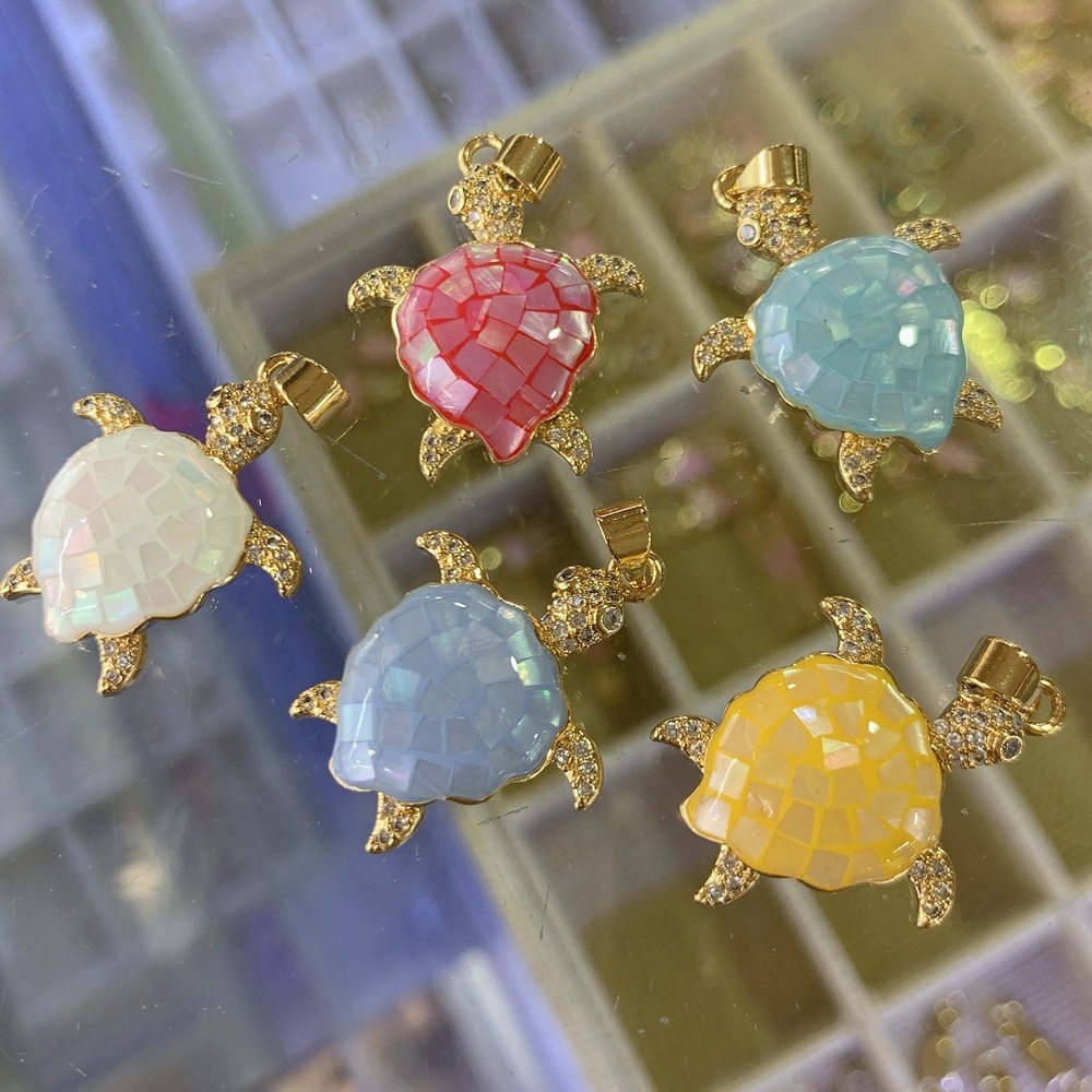 Wholesale custom sea shell zircon turtle pendants charms for DIY jewelry making necklace bracelet accessories