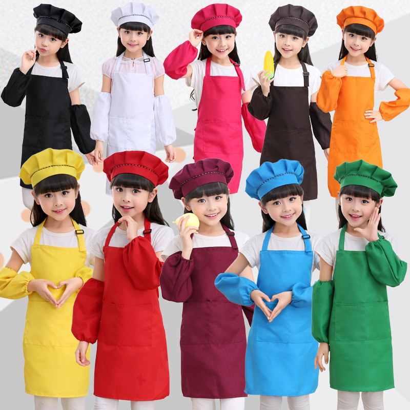 Wholesales printing advertising primary children kids learning cooking apron DIY art painting labor class apron