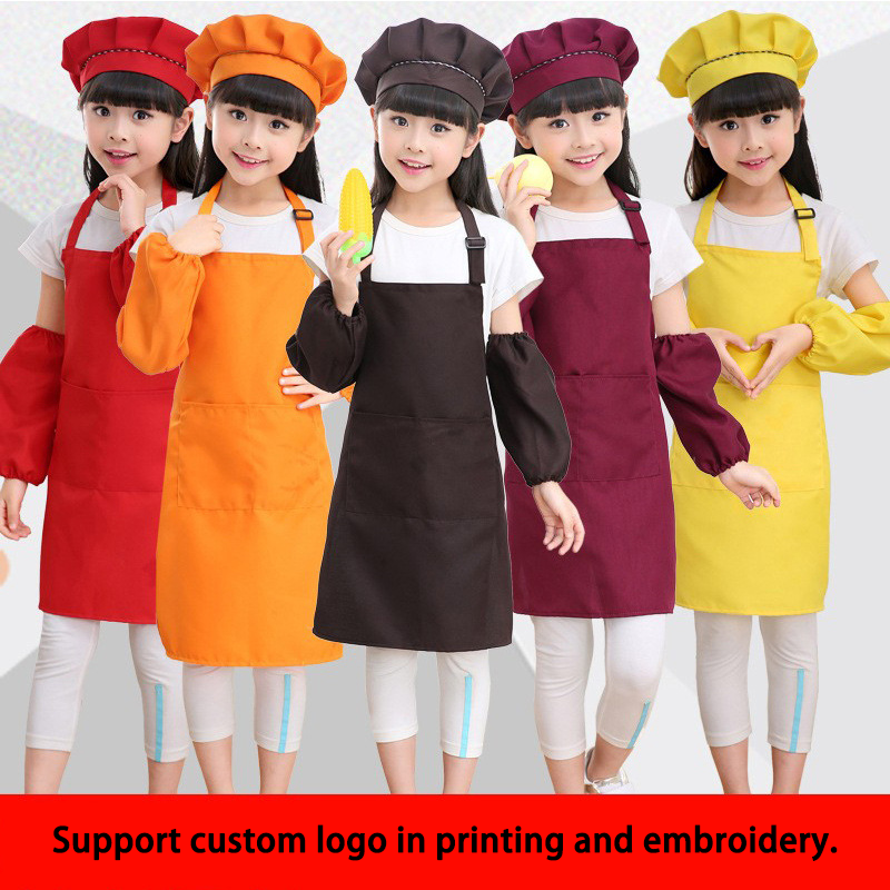 Customized LOGO printing advertising primary children kids learning cooking apron DIY art painting labor class apron