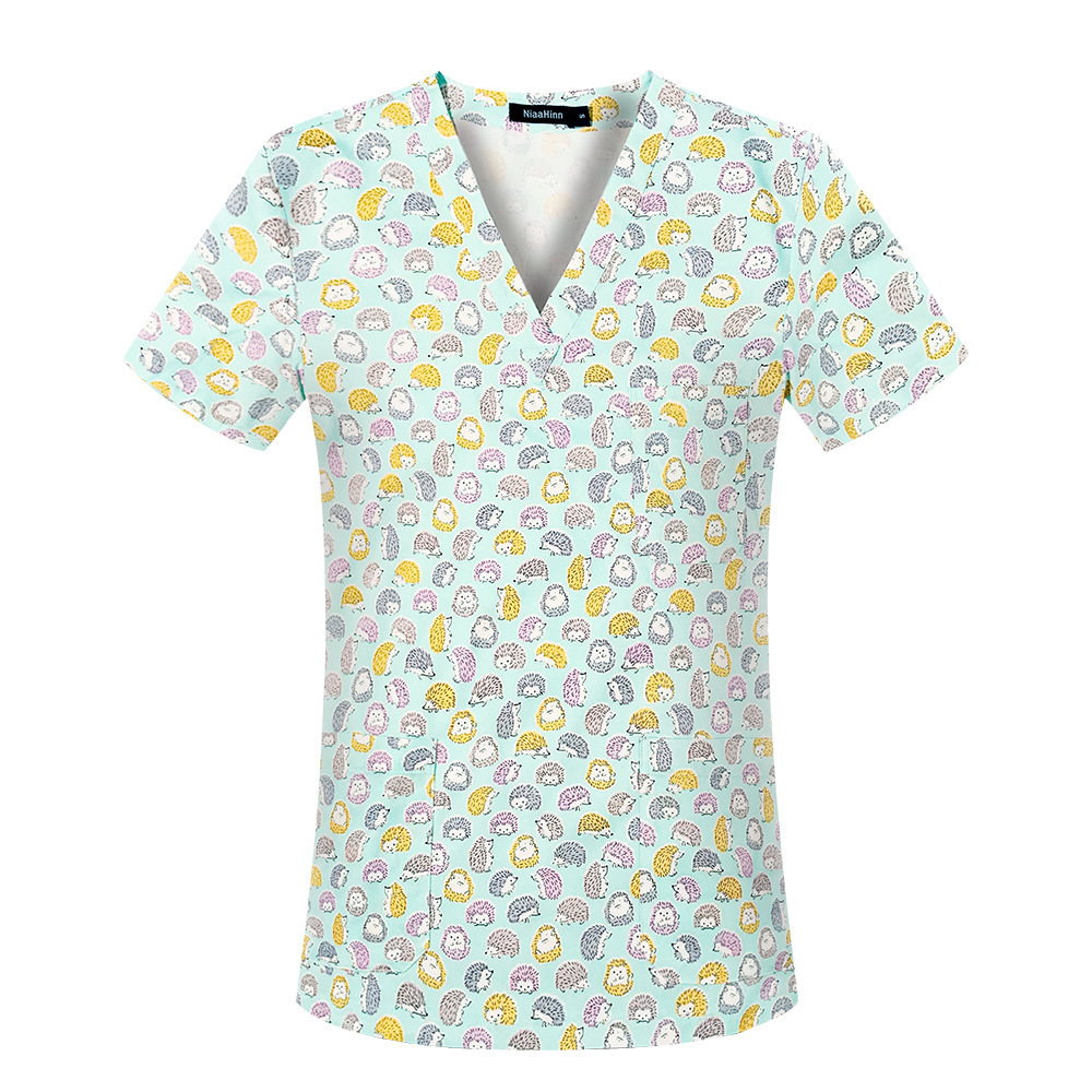 OEM custom printed pet health care medical women work wear cartoon pattern 100 cotton nursing scrubs wholesale