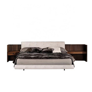 modern bed king size bedroom furniture sets fabric bed design Italian style solid wood bed frame with headboard