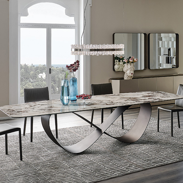 italian style dining room furniture w shape metal base laminated 10 seater rectangular marble top dining table