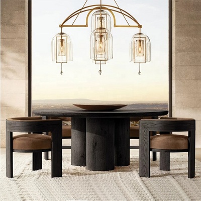 Home furniture oak dining table black frame round wooden dining table dining room furniture 6 seats modern