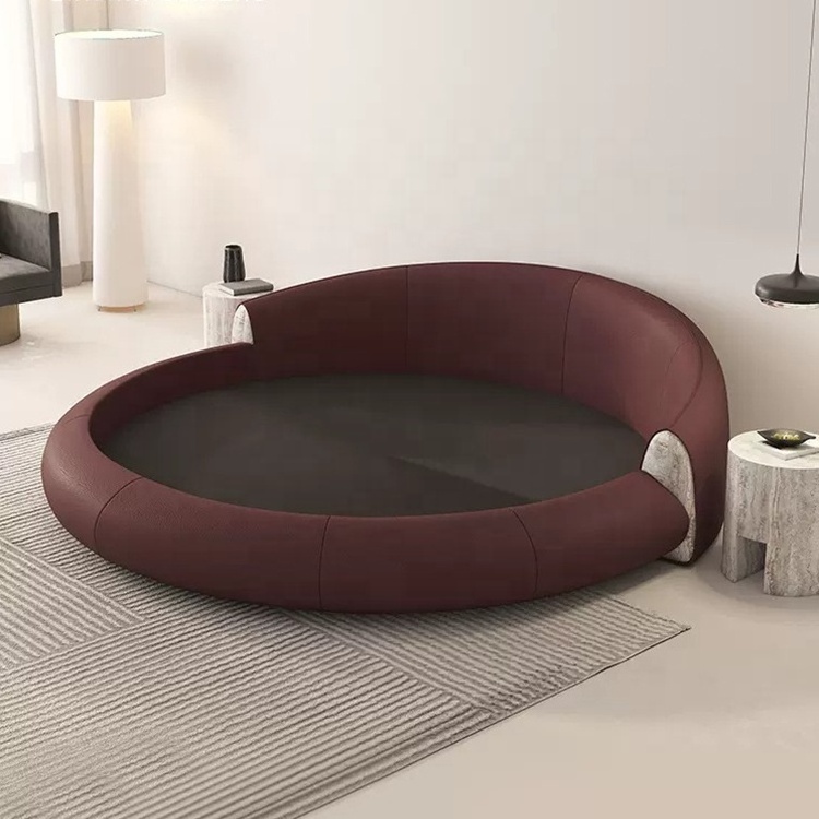 Fashion design natural marble frame round storage bed furniture white round bed