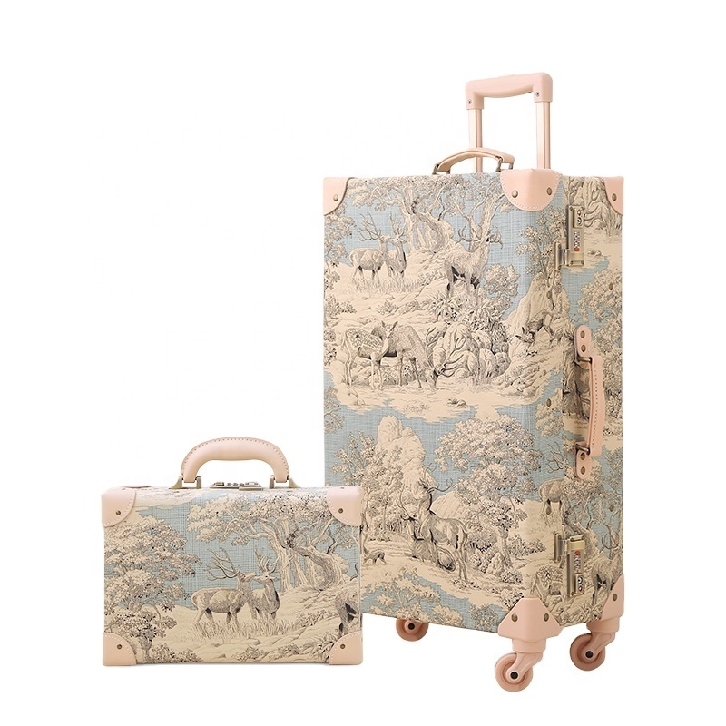 13in 20in 24in 26in Vintage Old Fabric Travel Trolley Luggage Sets With Combination Lock Rolling Suitcases With Spinner Wheels