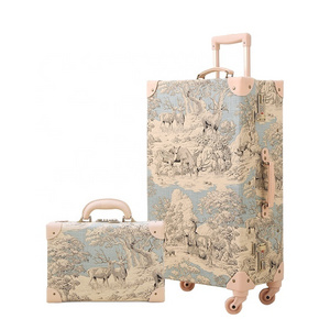 13in 20in 24in 26in Vintage Old Fabric Travel Trolley Luggage Sets With Combination Lock Rolling Suitcases With Spinner Wheels