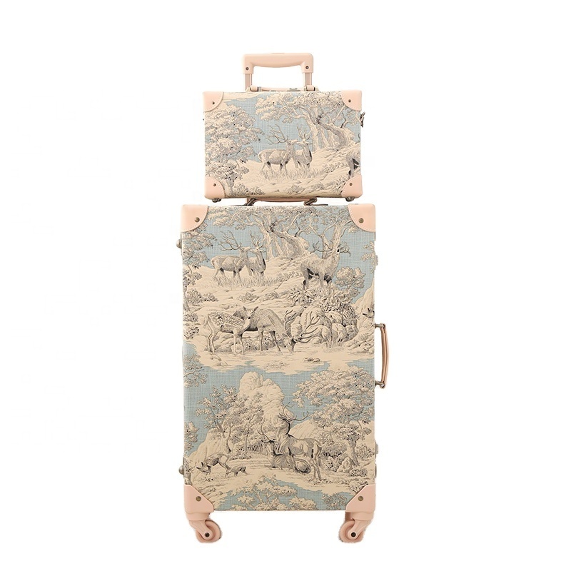 13in 20in 24in 26in Vintage Old Fabric Travel Trolley Luggage Sets With Combination Lock Rolling Suitcases With Spinner Wheels