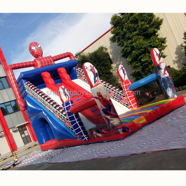 commercial bounce house Spider-Man inflatable dry slide, outdoor giant amusement park slides inflatable bouncer for sale