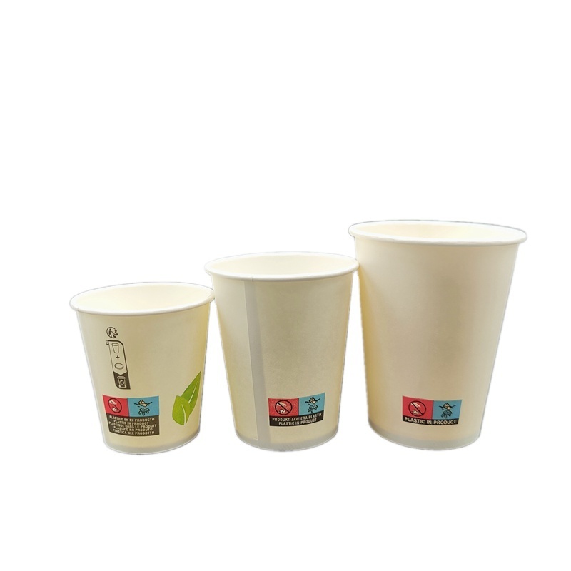 Wholesale Custom Logo Printed 8 oz PE Coated Biodegradable Disposable Single Wall Paper Coffee Cup With Lid