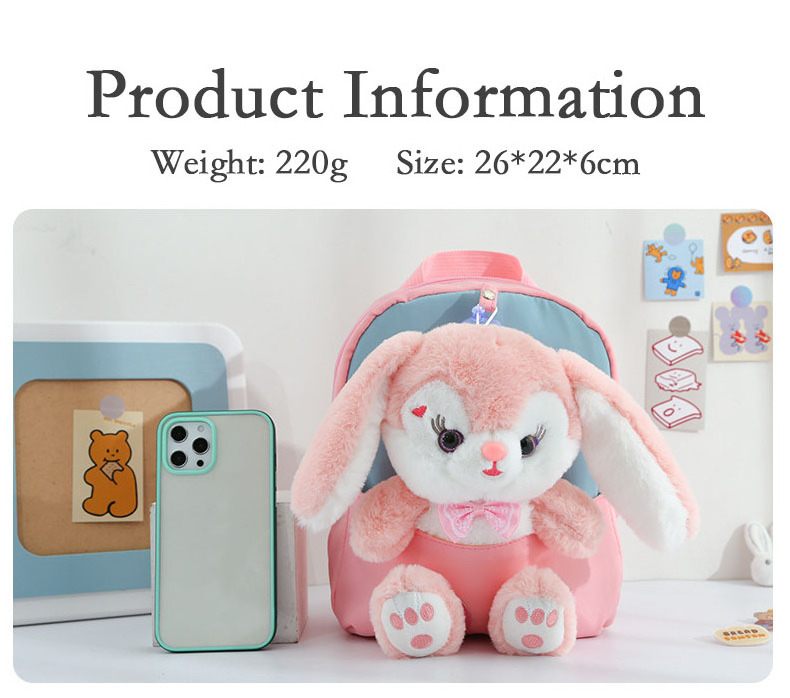 2023 Autumn/Winter New Children's Primary School Schoolbag Cute cartoon bag plush rabbit doll Cartoon Backpack