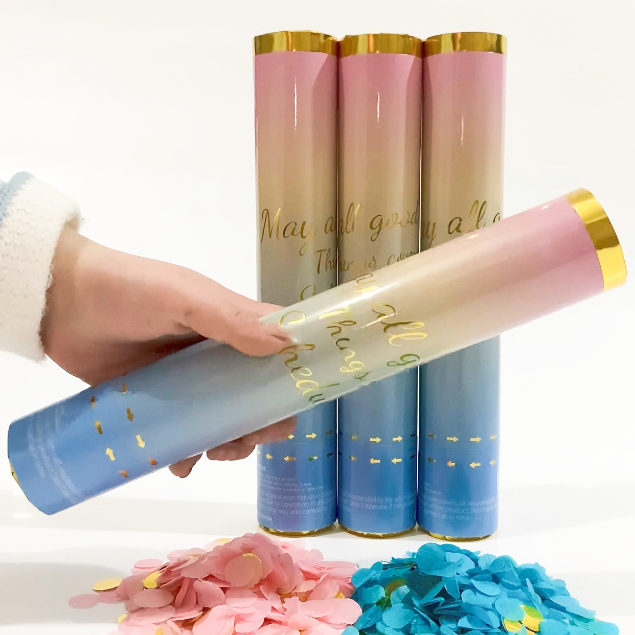 Confetti Powder Cannon Gender Reveal Party Supplies Popper- Smoke Powder & Confetti Sticks Cannons