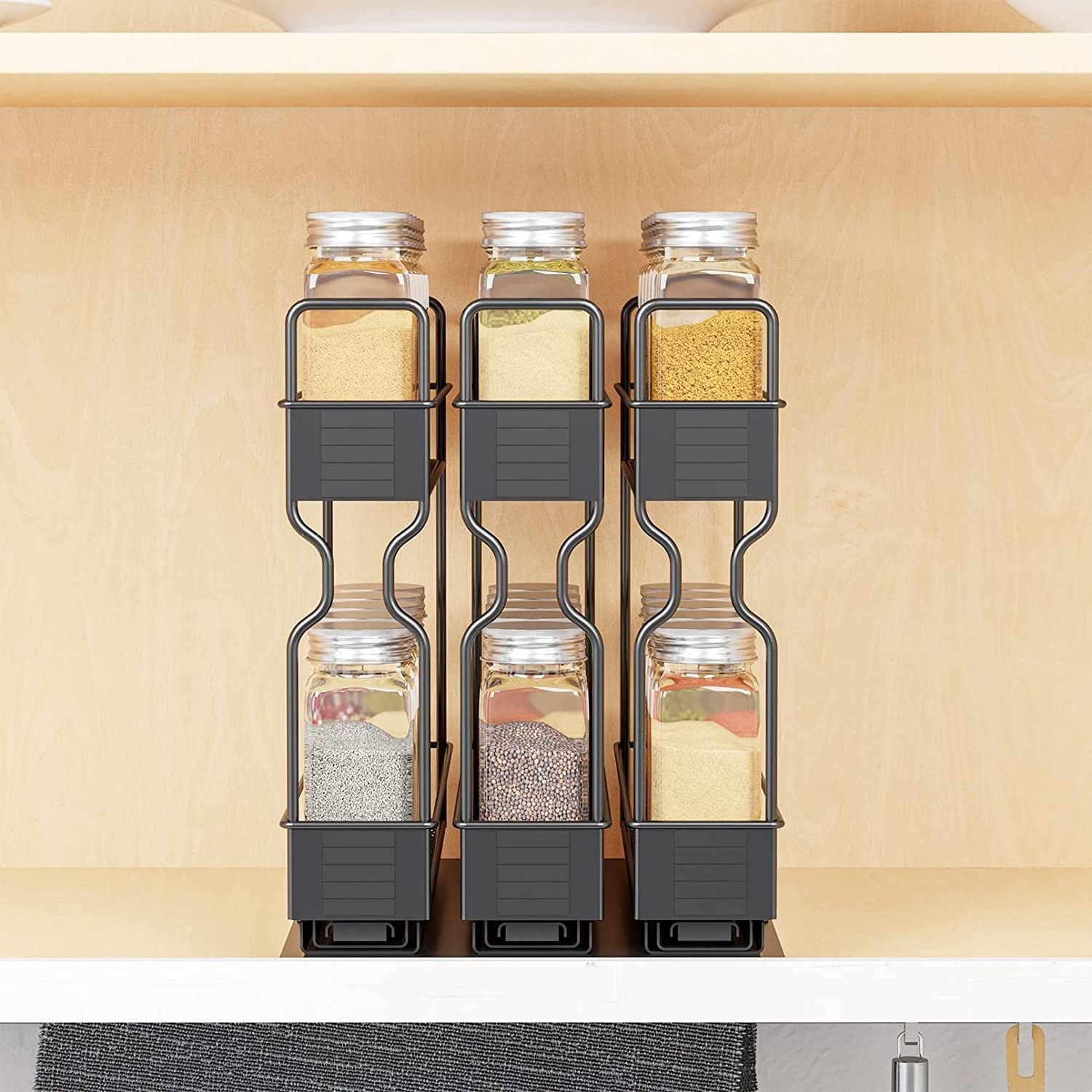 Kitchen Spice Bottle Jars 2 layers Multifunctional Slide Storage Rack Home Metal Kitchen Cabinet Put Spice Box Spice Shelf