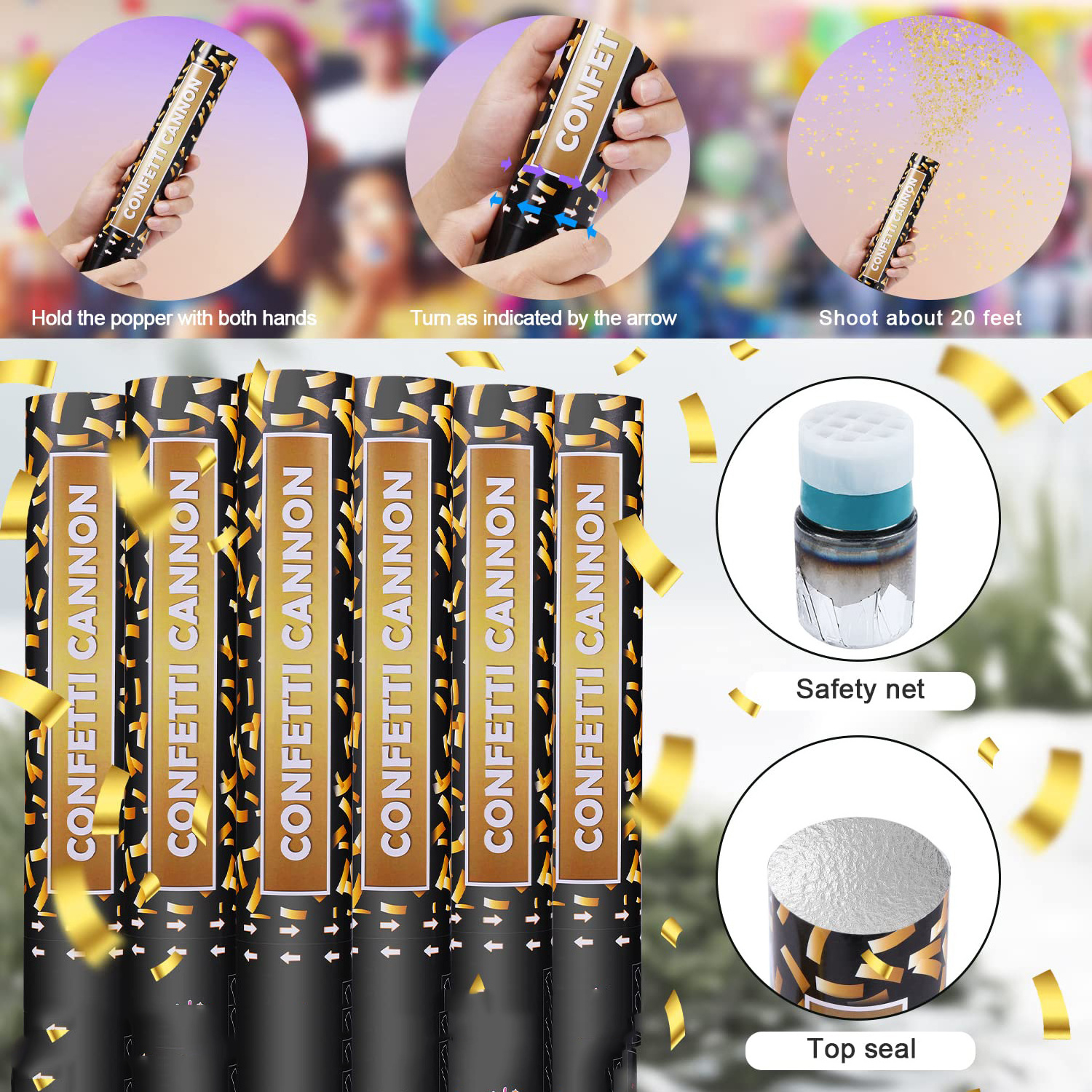 Hot Sale 12 inch Multicolor Biodegradable Party Popper Confetti Cannons Handheld Confetti Cannon Popper