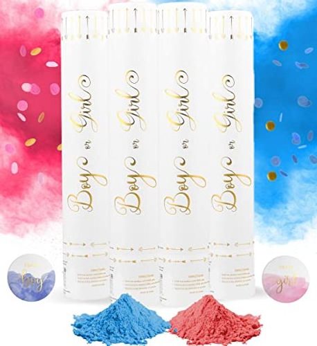 Gender Reveal Confetti Powder Cannon Gender Reveal Party Supplies Popper- Smoke Powder & Confetti Sticks Cannon