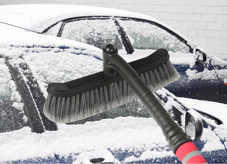 Car Window Bike Snow Ice Scraper Brush Detachable Snow Scraper with Foam Grip Pivoting PVC Brush Head for Car Windshield