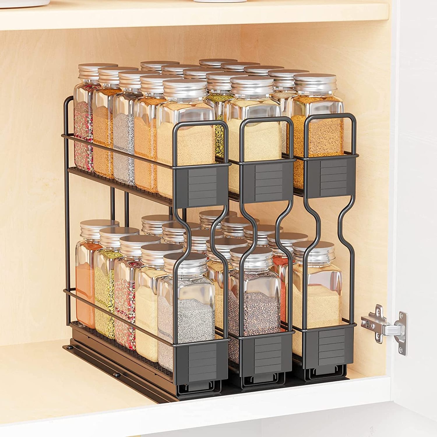 Kitchen Spice Bottle Jars 2 layers Multifunctional Slide Storage Rack Home Metal Kitchen Cabinet Put Spice Box Spice Shelf