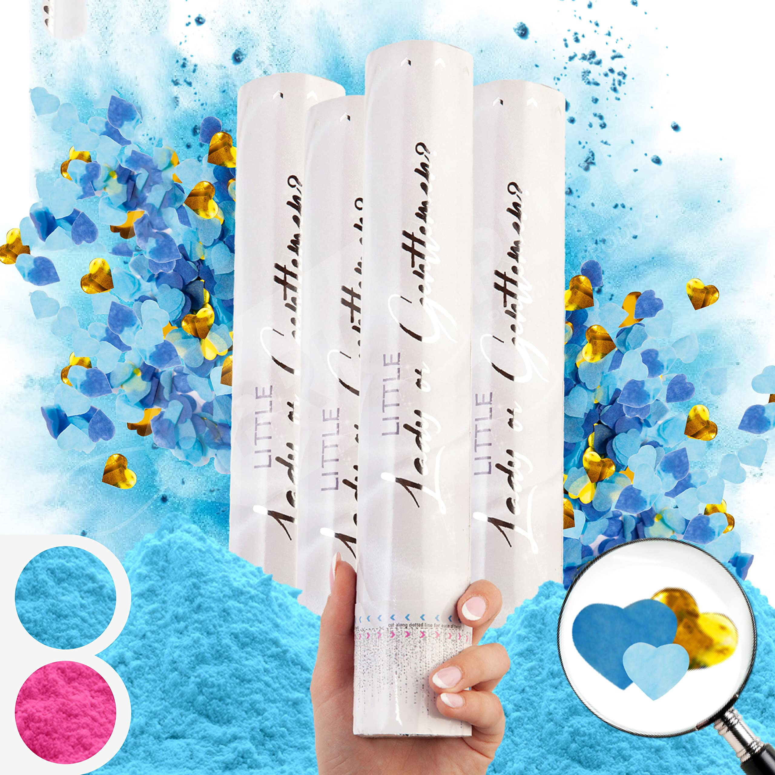 Gender Reveal Confetti Powder Cannon Gender Reveal Party Supplies Popper- Smoke Powder & Confetti Sticks Cannon