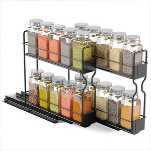 Kitchen Spice Bottle Jars 2 layers Multifunctional Slide Storage Rack Home Metal Kitchen Cabinet Put Spice Box Spice Shelf