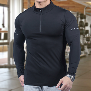 Jogging Fitness Wear Quick Dry Custom Long Sleeve Gym T-shirts Workout Men Clothing 1/4 Quarter Zip Pullover Compression Shirts