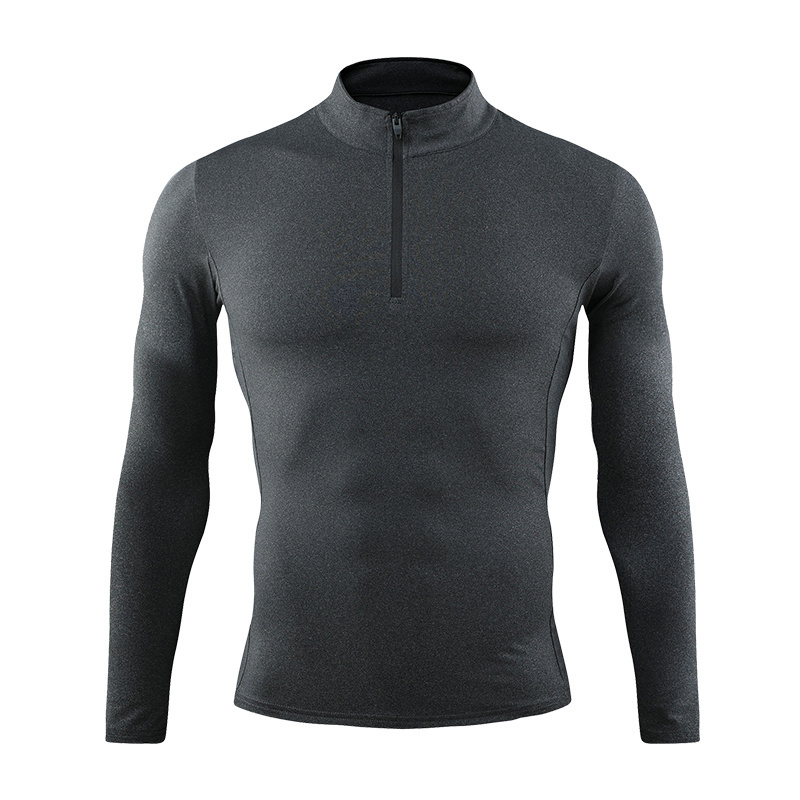 Jogging Fitness Wear Quick Dry Custom Long Sleeve Gym T-shirts Workout Men Clothing 1/4 Quarter Zip Pullover Compression Shirts