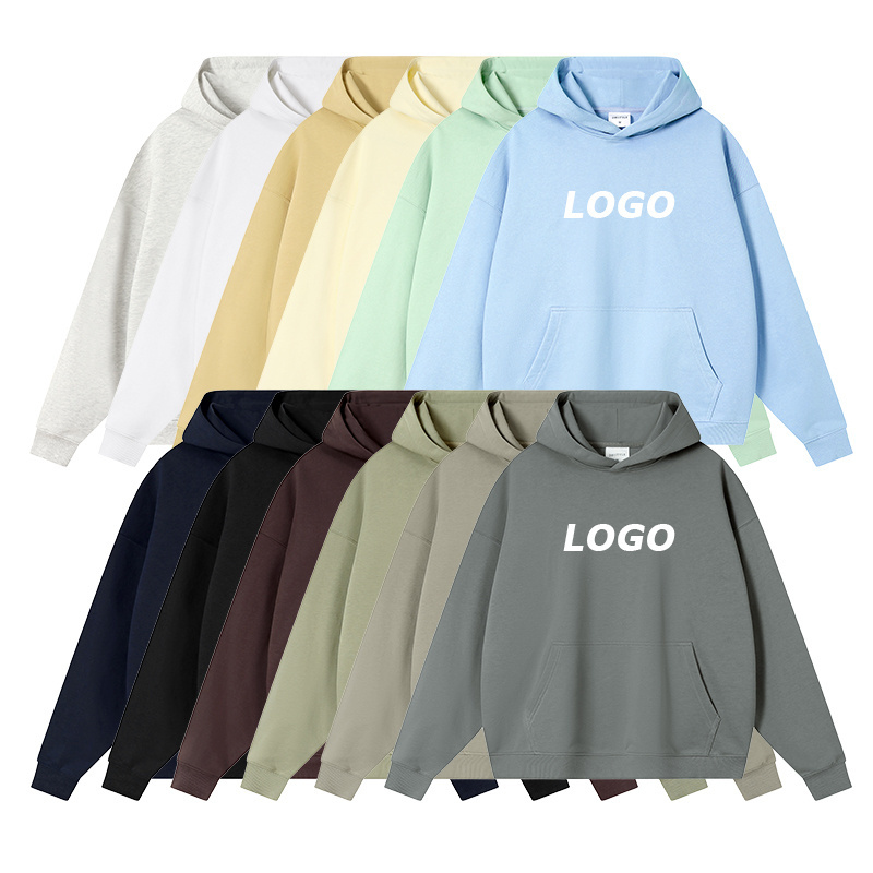 High Quality 380 GSM Cotton Thick Blank Plain Heavyweight Oversized Hoodies No String Unisex Custom Logo Plus Size Men's Hoodies