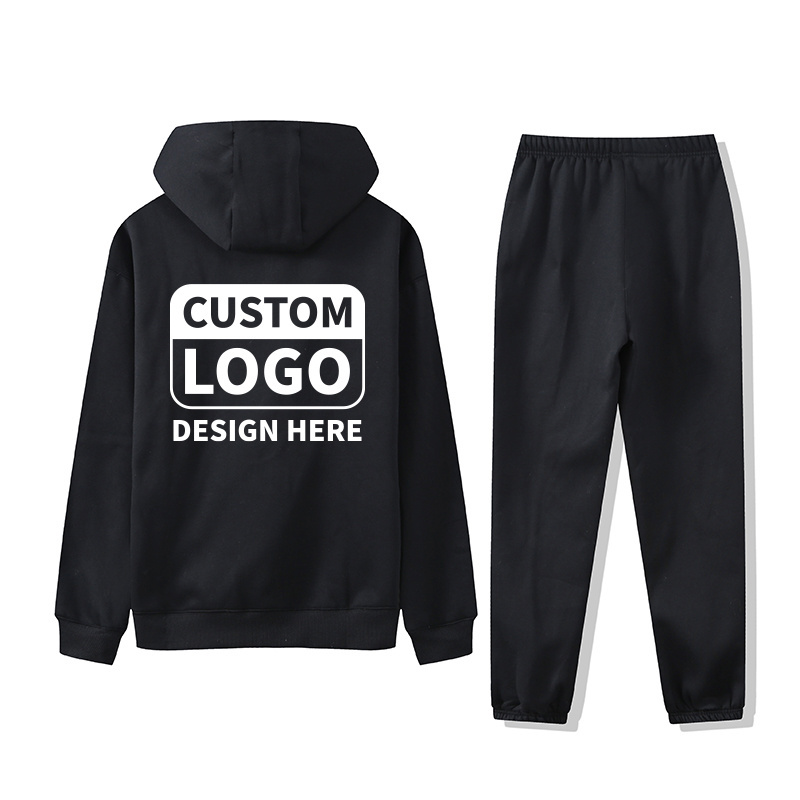 Custom Logo Embroidery Jogging Suit 100% Cotton Sweatsuit Thick Heavy Tracksuits Unisex Sweatpants And Hoodies Set