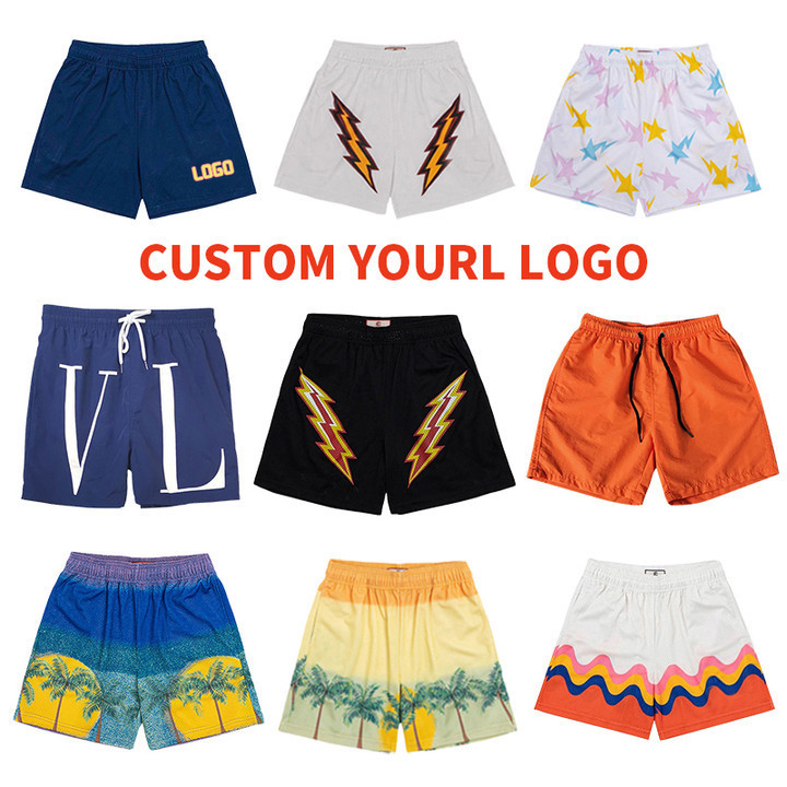 Blank Custom Logo Polyester Gym Mesh Sports Athletic Running Sport Fitness Beach Basketball Jogging Man Loose Shorts