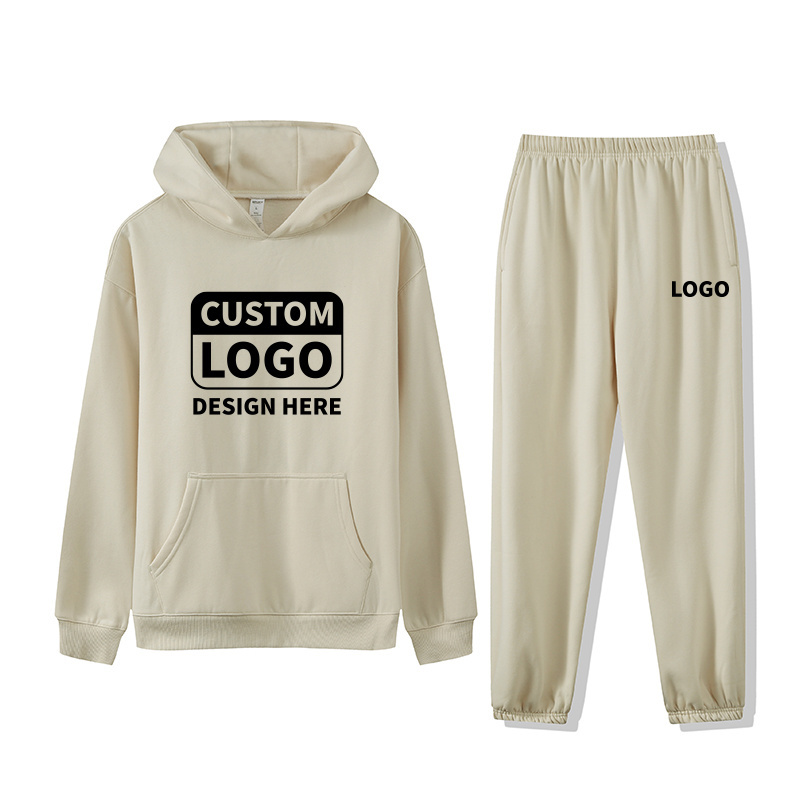 Custom Logo Embroidery Jogging Suit 100% Cotton Sweatsuit Thick Heavy Tracksuits Unisex Sweatpants And Hoodies Set