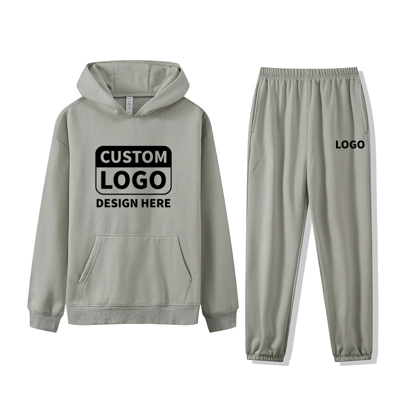 Custom Logo Embroidery Jogging Suit 100% Cotton Sweatsuit Thick Heavy Tracksuits Unisex Sweatpants And Hoodies Set