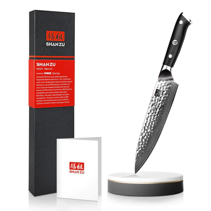 SHAN ZU PRO Series Hand Forged Japanese VG10 Steel Core 8 inch Professional Kitchen Knives Damascus Chef Knife with Gift Box