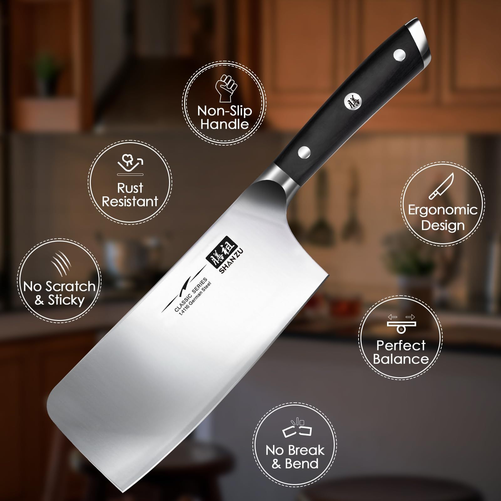 SHAN ZU Kitchen Knife 7 Inch Professional Butcher Cleaver Chef Knife Chopper Chinese Butcher Knife for Home Kitchen & Restaurant