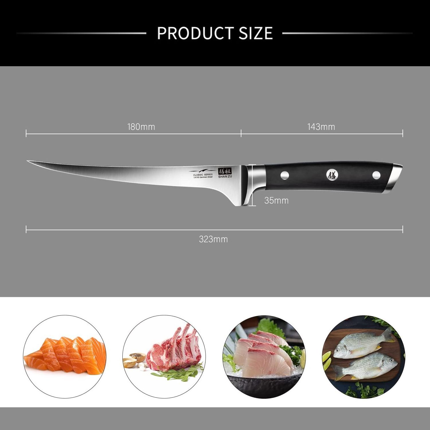 SHAN ZU Profesional German Stainless Steel Razor Sharp Blank Camping Knifes Large Tuna Filleting Japanese Fish Fillet Knife