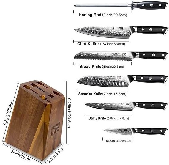 SHANZU 7-piece Japanese Aus-10 super sharp Damascus steel kitchen knife set, professional kitchen knife with G10 handle