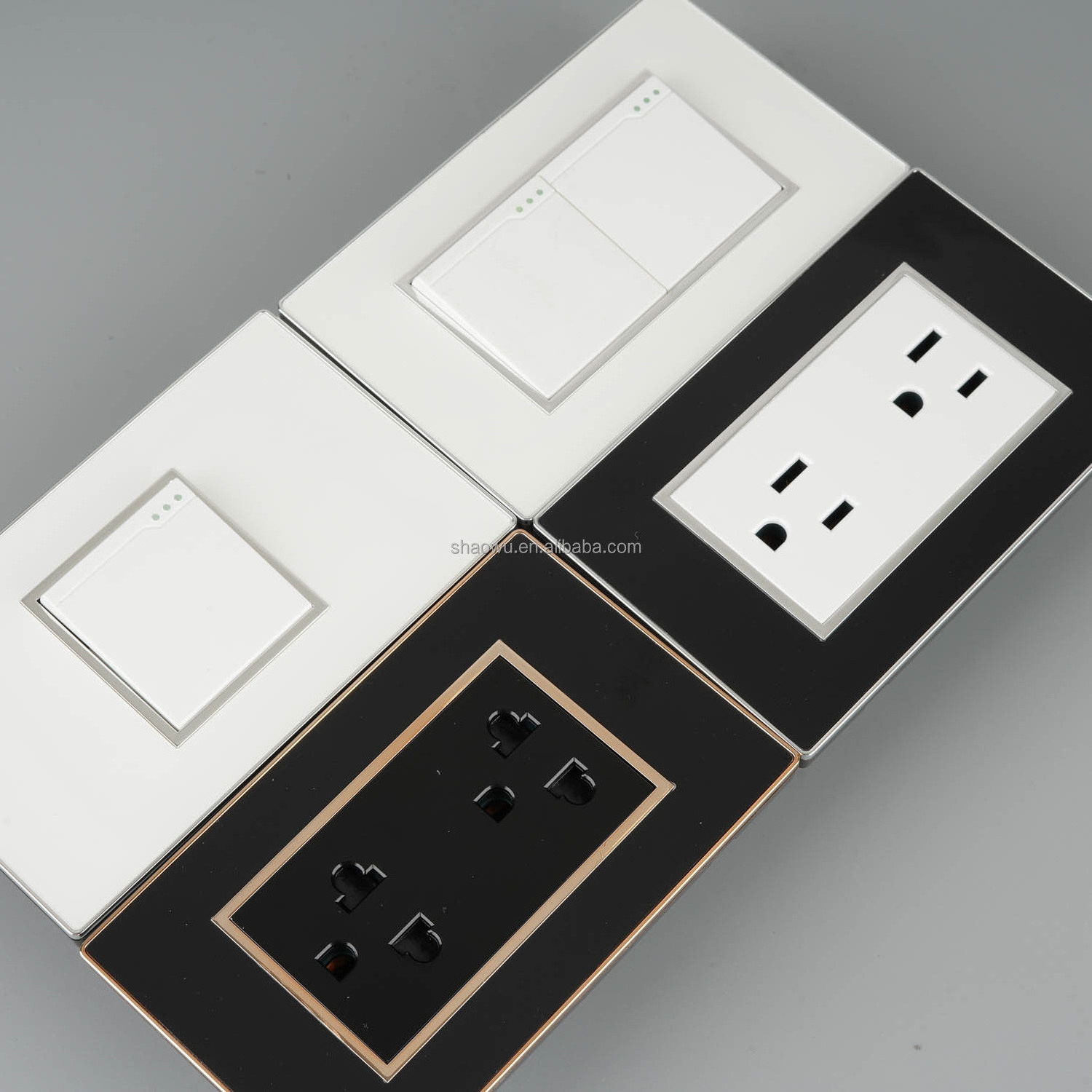 Modern Luxury Silver Frame Acrylic Black White Universal Light Electric Wall Outlet switch socket