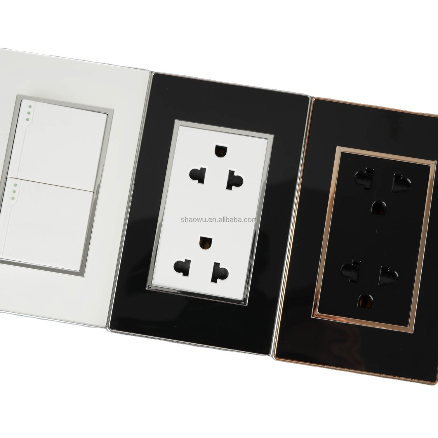 Modern Luxury Silver Frame Acrylic Black White Universal Light Electric Wall Outlet switch socket