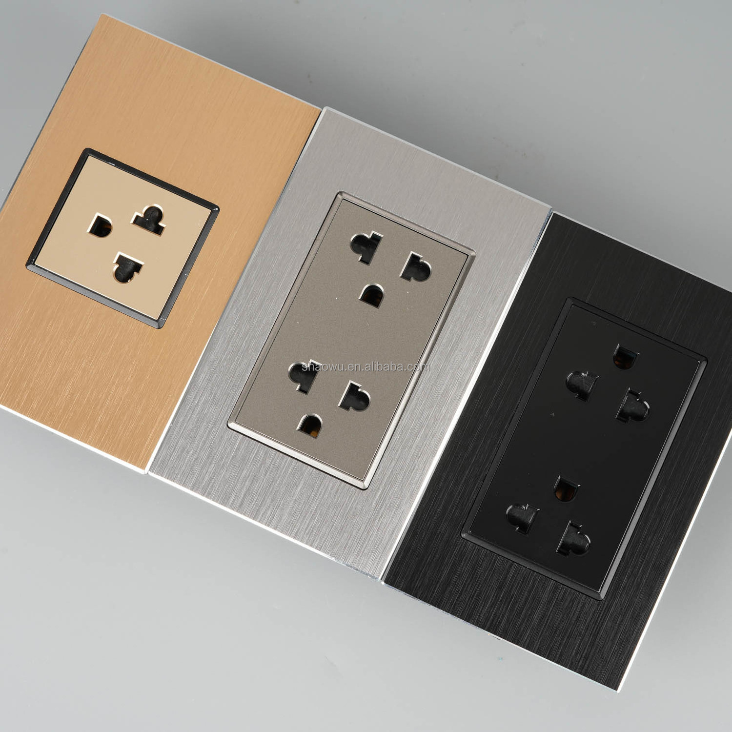 High Quality Modern Luxury Golden Black Silver Light Electric Aluminum Switch Wall Outlet Socket