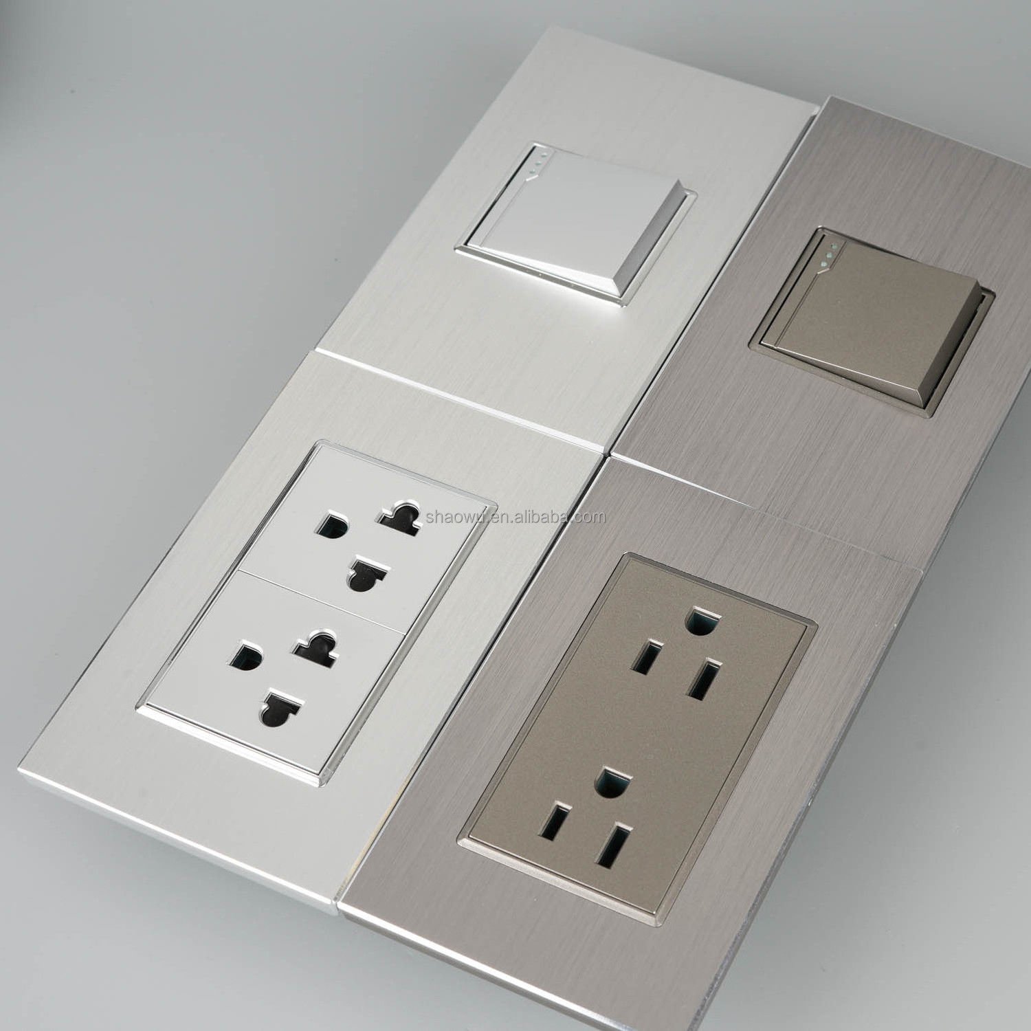 High Quality Modern Luxury Golden Black Silver Light Electric Aluminum Switch Wall Outlet Socket