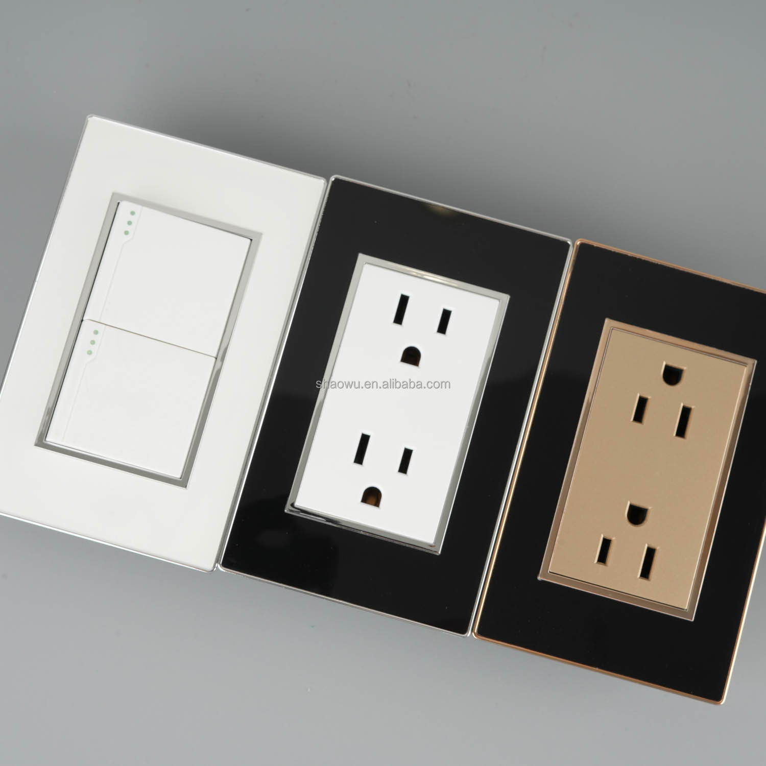 Modern Luxury Silver Frame Acrylic Black White Universal Light Electric Wall Outlet switch socket