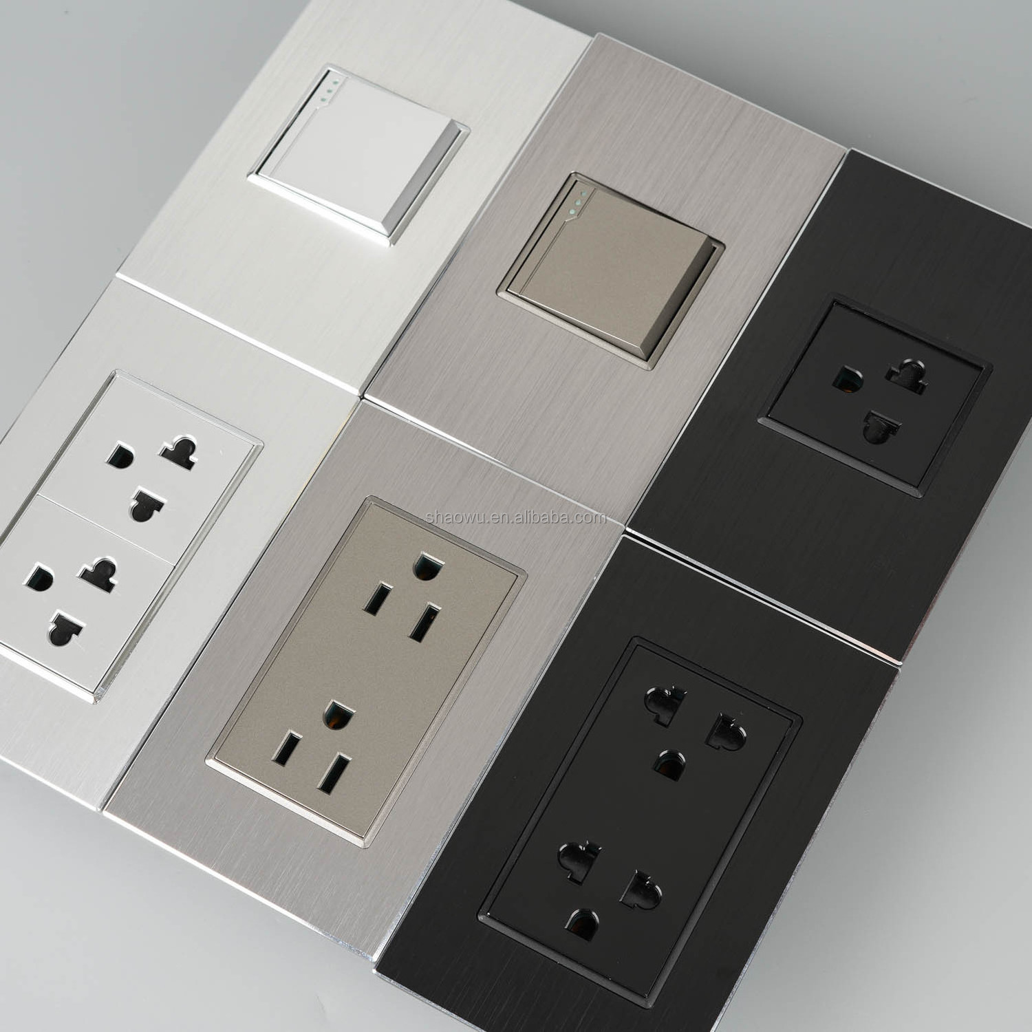 High Quality Modern Luxury Golden Black Silver Light Electric Aluminum Switch Wall Outlet Socket