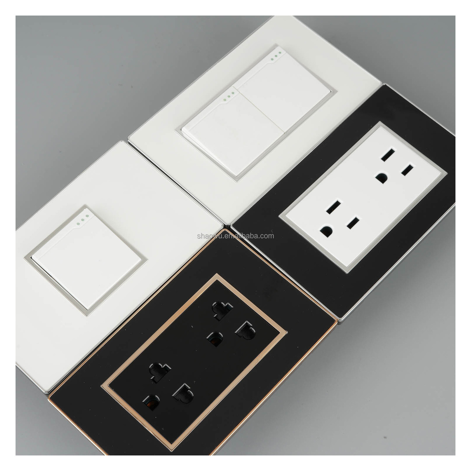 Modern Luxury Silver Frame Acrylic Black White Universal Light Electric Wall Outlet switch socket