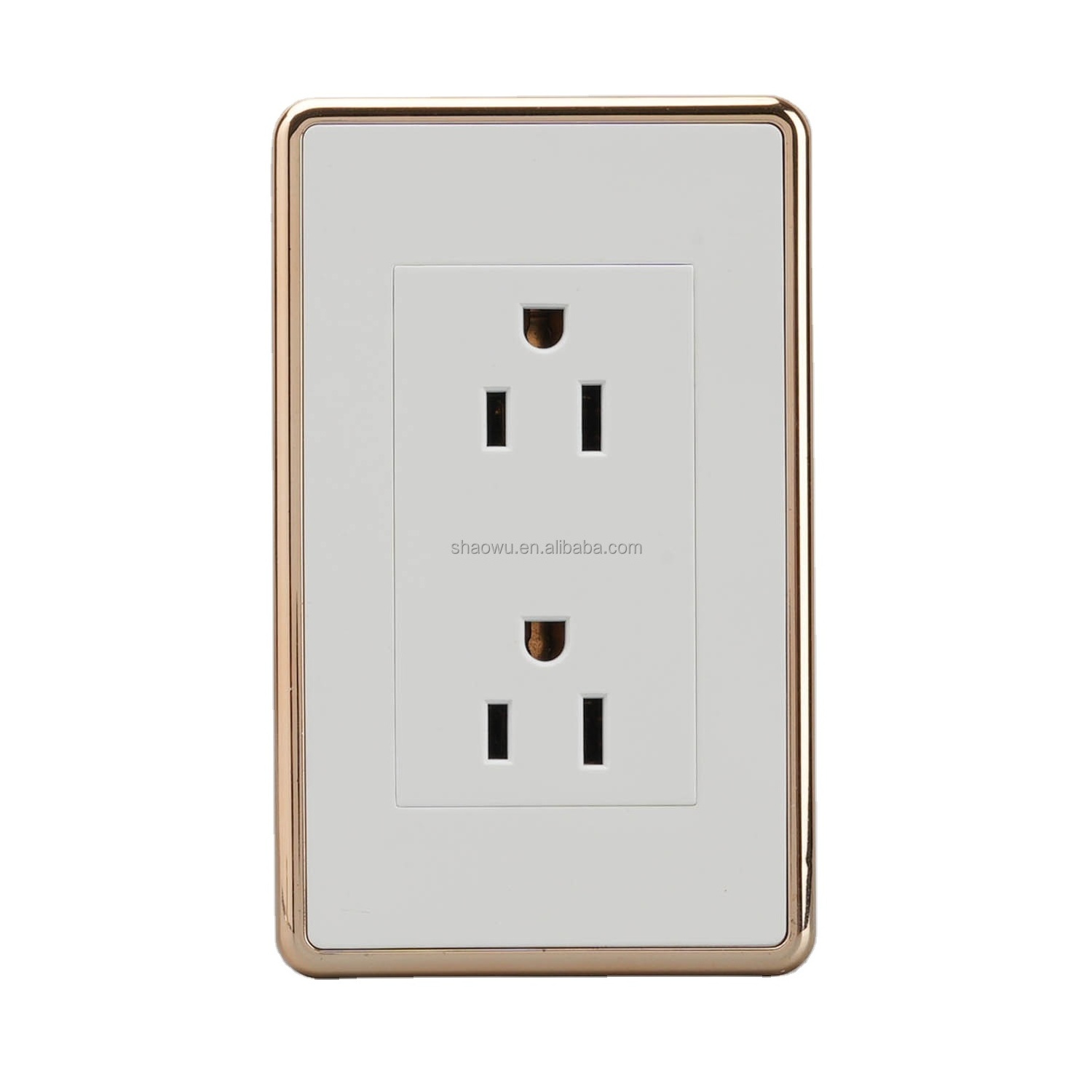 White Gold Frame American Duplex 2 Gang Double 15A 110V Wall electric switches and socket