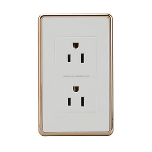 White Gold Frame American Duplex 2 Gang Double 15A 110V Wall electric switches and socket