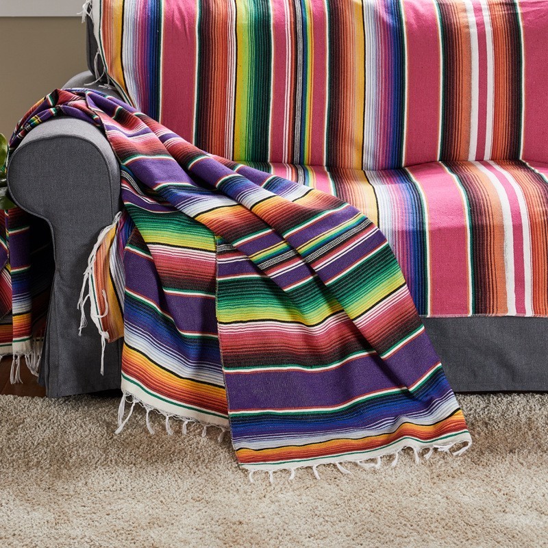 Wholesale Woven 60% Cotton 40%Polyester Beach Blanket Cheap Custom Print Flag In Bulk Falsa Yoga Mexican Blanket