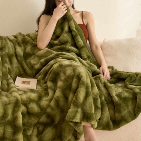 Artistic Design Fade Color Rabbit Fur Blanket Luxury High-End Customization Thickened F/W Blanket For Home