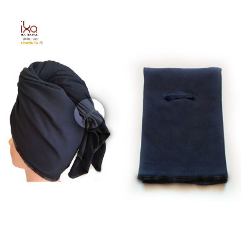 Black 100% Cotton Jersey Fabric Elastic Band Hair Turban Towel  Wrap for Women