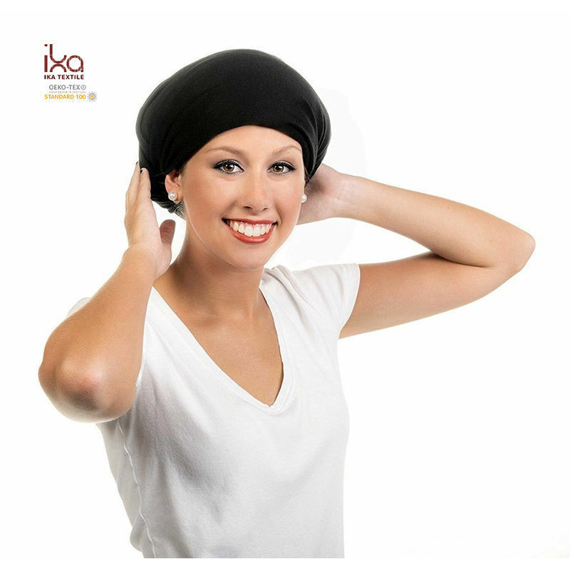 Black 100% Cotton Jersey Fabric Elastic Band Hair Turban Towel  Wrap for Women