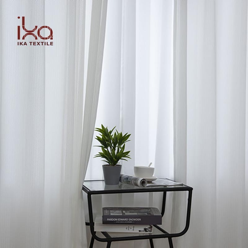 Nordic Modern Simple Plain Fishbone Pattern White Turkish Mesh CheapJacquard Fabric Sheer Curtains