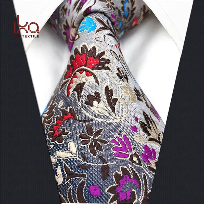 Luxury 100% Natural Silk Jacquard Woven Wholesale Mens Floral Tie